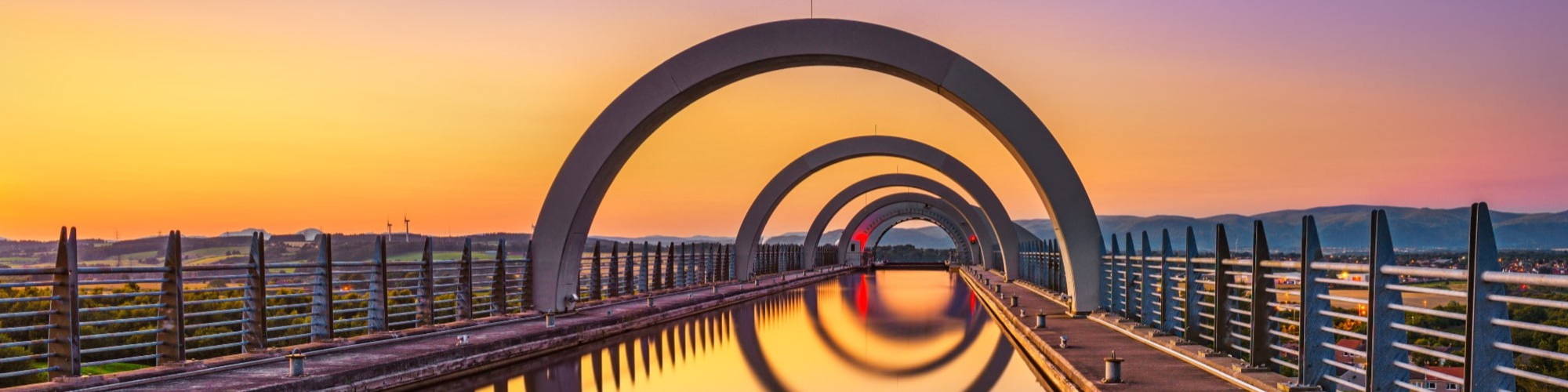 The Falkirk Wheel, a marvel of engineering, reflecting in water to form a perfect circle—a visual metaphor for connecting candidates with clients in our Commercial division, offering Admin, Payroll, HR, Manager, and Director roles.